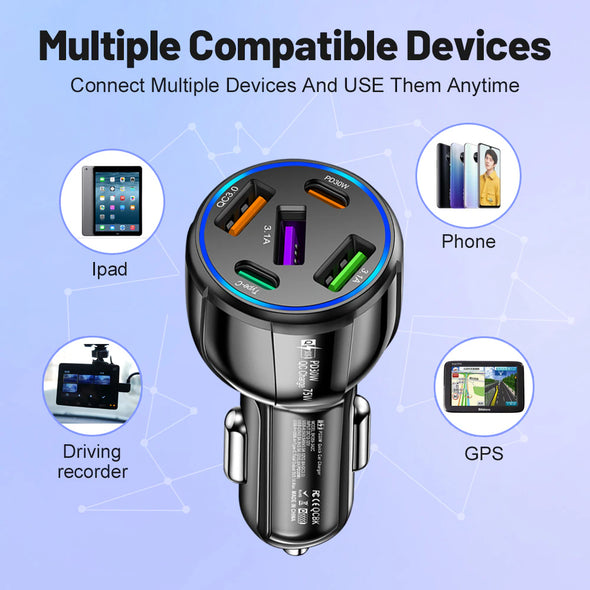 5 Ports 75W USB Car Charger 