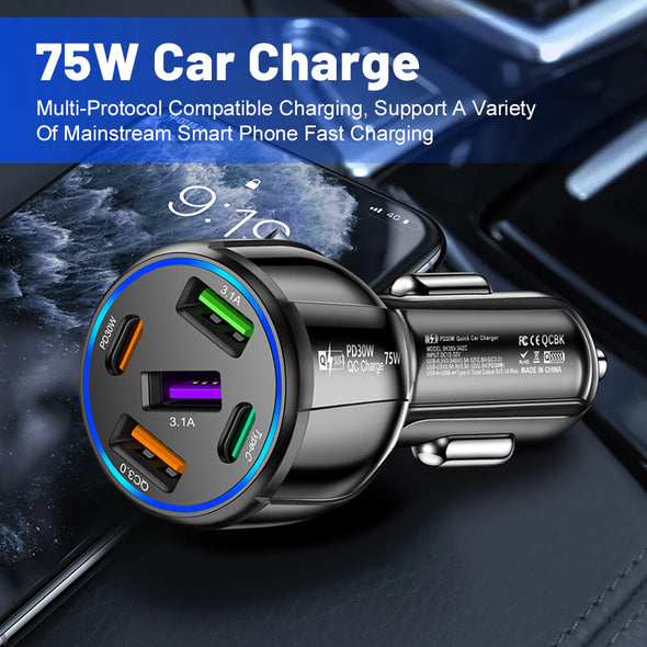 5 Ports 75W USB Car Charger 